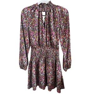 *NWOT* Steve Madden Multicolor Silk Ruched Mini Dress w/ High Neck Keyhole (M)